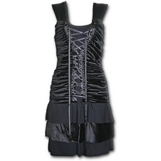 Robe gothique noire  lacets et velours pliss