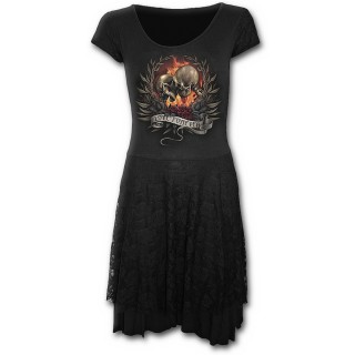 Robe gothique noire  manches courtes avec squelettes d'amoureux unis dans la mort