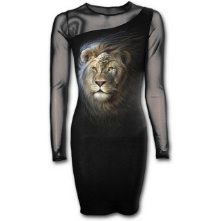 Robe gothique noire  manches longues avec Lion fier en armure