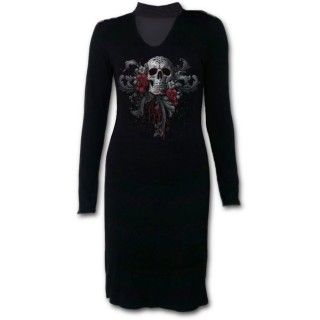 Robe longue gothique modle SKULL ROSES