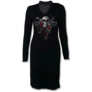 Robe longue gothique modle SKULL ROSES