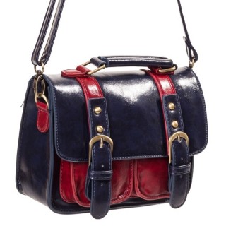 Sac  main Banned bleu marine et rouge style cartable modle "Leila"