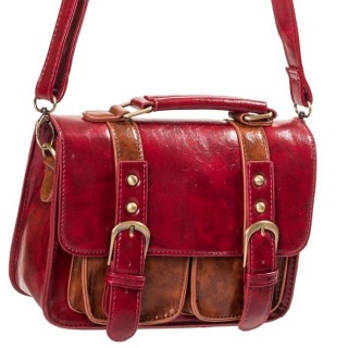 Sac  main Banned rouge et marron style cartable modle "Leila"