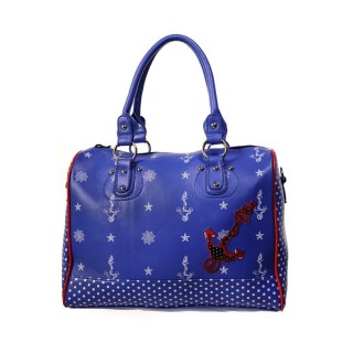 Sac  main bleu et rouge  pois et symboles nautiques