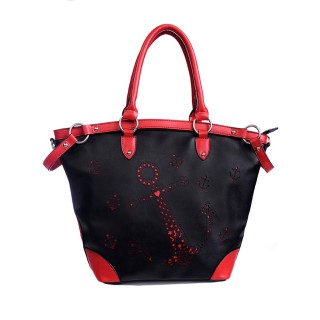 Sac  main gothique Banned noir et rouge  ancre marine ajoure