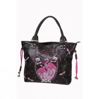 Sac  main punk-rock Banned  motif flamants roses macabres et palmiers