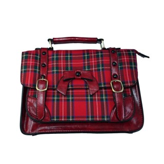 Sac  main rtro Banned rouge  tartan style cartable  noeud papillon