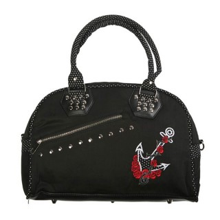 Sac  main rock Banned  pois, rivets et ancre de marine avec roses rouges