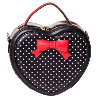 Sac  main Rockabilly Banned noir et rouge  pois en forme de coeur avec noeud papillon