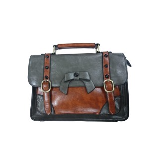 Sac  main vintage Banned gris et marron style cartable  noeud papillon