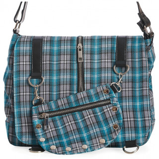 Sac bandoulire punk-rock Banned  tartan bleu