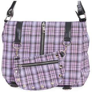 Sac bandoulire punk-rock Banned  tartan rose lilas