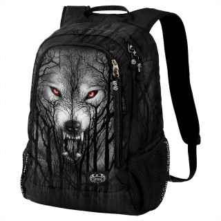 Sac  dos  loup hurlant dans les arbres et pleine lune