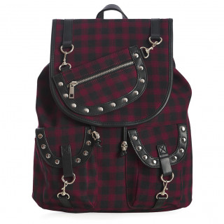 Sac  dos rock tartan rouge bordeaux  rivets - Banned