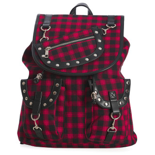 Sac  dos rock tartan rouge et noir  rivets - Banned