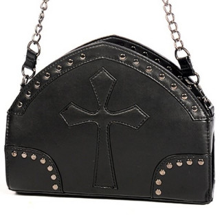 Sac gothique Banned  bandoulire chaine et similicuir dcor d'une croix et de rivets