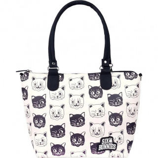 Sac  main bandoulire "Cats" noir et blanc  chats -  Six Bunnies