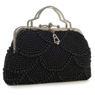 Sac  main couvert de perles noires modle AGNES 20'S - Banned