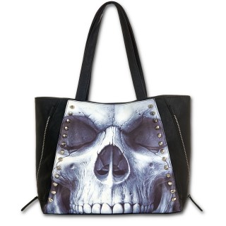Sac  main en similicuir noir avec crane craquel