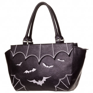 Sac  main gothique Banned noir  chauve-souris blanches en relief