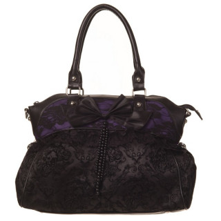 Sac  main gothique Banned noir et violet  dentelle et noeud papillon