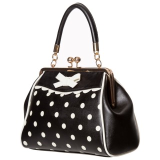 Sac  main noir  pois blancs et fermoire rtro - Banned