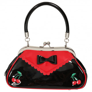 Sac  main rockabilly noir et rouge  cerises et noeud papillon