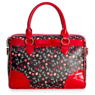 Sac  main Rockabilly noir et rouge  cerises et ruban - BANNED