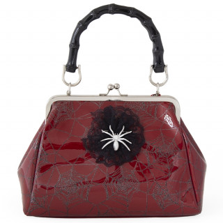 Sac  main similicuir rouge  toile noire et araigne - Banned