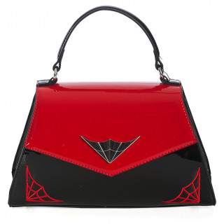 Sac  main trapze noir et rouge avec motif de toiles d'araigne