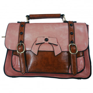 Sac  main vintage Banned rose pastel et marron style cartable  noeud papillon