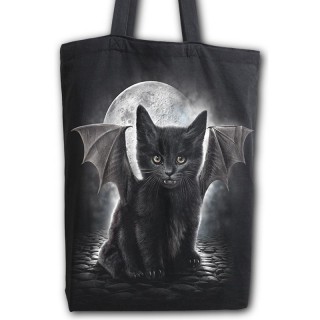 Sac shopping en toile  chat noir  ailes et dents de vampire