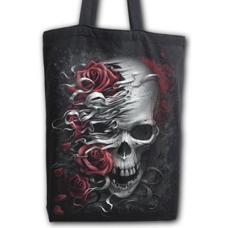 Sac shopping en toile  roses et crane dchir