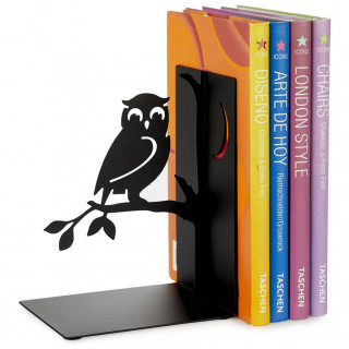 Serre-livres en mtal noir  hibou sur sa branche