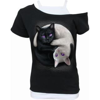 T-shirt dbardeur 2en1  chats Yin et Yang