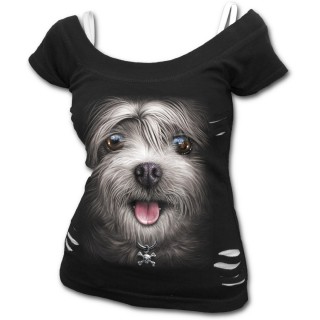 T-shirt débardeur (2en1) à chien avec collier tête de mort