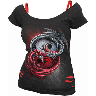 T-shirt débardeur (2en1) femme à dragons Yin et Yang