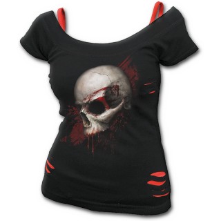 T-shirt femme gothique avec crane humain et claboussure de sang