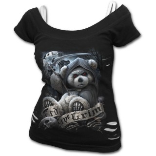 T-shirt (2en1) femme gothique  ours faucheur en peluche "Ted the Grim"