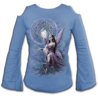 T-shirt femme bleu  manches longues amples style celtique avec fe