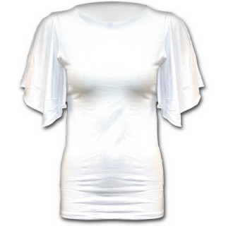 T-shirt femme gothique blanc  manches voiles style chauve-souris