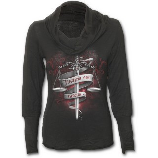 T-shirt femme gothique  col bnitier et balance de la justice