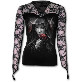 T-shirt femme gothique  dentelle avec femme  rose