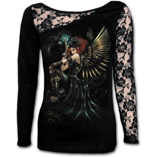 T-shirt femme gothique  manche longue en dentelle avec fe steampunk
