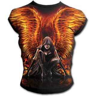 T-shirt femme gothique  mancherons avec ange de feu