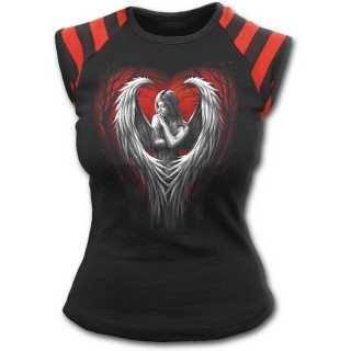 T-shirt femme gothique avec ange sur coeur rouge et fort