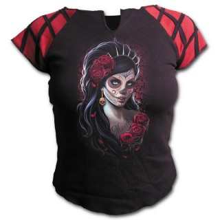 T-shirt femme gothique  mancherons "Jour des morts"