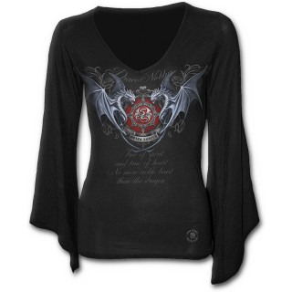 T-shirt femme gothique  manches amples et col V "Nobles Dragons"