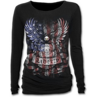 T-shirt femme gothique  manches longues avec aigle aux couleurs du drapeau des USA
