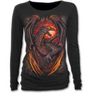 T-shirt femme gothique  manches longues  avec dragon flamboyant
